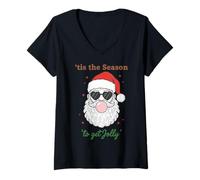 Mujer Retro Santa Claus Bubble Gum Tis The Season To Get Jolly Camiseta Cuello V