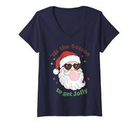 Mujer Retro Santa Claus Bubble Gum Tis The Season To Get Jolly Camiseta Cuello V