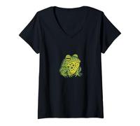 Mujer Retro Sapo Colorido Amante De La Naturaleza Amante Diseño Camiseta Cuello V