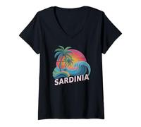 Mujer Retro Sardinia Vacaciones Surfing Viaje Chicas Primos Squad Camiseta Cuello V