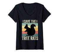 Mujer Retro Save The Tree Rats Funny Squirrel Lover Hombres Mujeres Niños Camiseta Cuello V