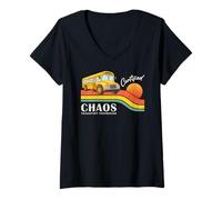 Mujer Retro School Bus Driver Certified Chaos Transport Technician Camiseta Cuello V