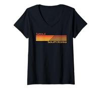 Mujer Retro Seúl Corea del Sur Camiseta Cuello V