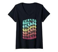 Mujer Retro Shark Beach Girl Verano Fintastic Sea Swim Adicto Camiseta Cuello V