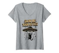 Mujer Retro Show ME Your Kitties Gato OVNI Mamá Hiss Pawsome Dad Camiseta Cuello V