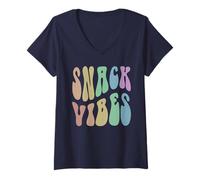 Mujer Retro Snack Vibes Game Day Funny Concierto Película My Groovy 60s Camiseta Cuello V