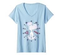Mujer Retro Snoopy Joe Cool 90s Starburst Love Glitch Valentine Camiseta Cuello V