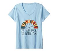 Mujer Retro So Many Books Little Time Book Reloj Lectura Divertido Camiseta Cuello V