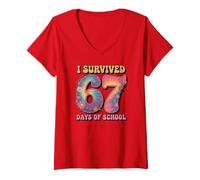 Mujer Retro Sobreviví 67 DÍAS DE Escuela Argot Six Seven Brain Rot Camiseta Cuello V