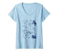 Mujer Retro Space Cats Astronauta Galaxy Estética Camiseta Cuello V