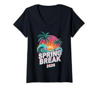 Mujer Retro Spring Break 2026 Viaje Vacaciones Crucero Playa Viajes Camiseta Cuello V
