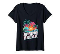 Mujer Retro Spring Break Playa por Favor Viaje Vacaciones Crucero Playa Camiseta Cuello V