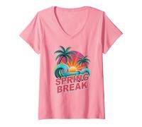 Mujer Retro Spring Break Surf Trip Vacaciones Viajes Coincidencia Camiseta Cuello V