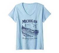 Mujer Retro State Michigan Camisa Est 1837 Great Detroit Lakes Camiseta Cuello V
