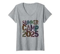 Mujer Retro SUMMER CAMP 2025 Director de campamento Autógrafos Vibes Camiseta Cuello V