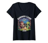 Mujer Retro Summer Camp 2026 Kids Alien Vibes Director Personal Enfermera Camiseta Cuello V