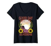 Mujer Retro Summer Good Day Sunshine Sun Graphic Flower Vintage Camiseta Cuello V
