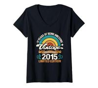 Mujer Retro Sunset 11 Years of Awesome Born 2015-11º cumpleaños Camiseta Cuello V