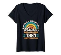 Mujer Retro Sunset 45 Years of Awesome Born 1981-45 cumpleaños Camiseta Cuello V