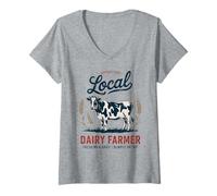 Mujer Retro Support Granja lechera local - Orgulloso agricultor lechero vintage Camiseta Cuello V