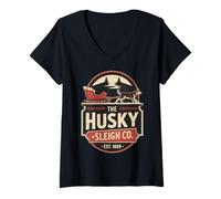 Mujer Retro The Husky Sleigh Co Classic Christmas Camiseta Cuello V