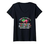 Mujer Retro Theodore Roosevelt Parque Nacional Bisonte Buffalo Camiseta Cuello V