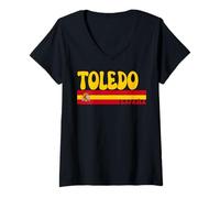 Mujer Retro Toledo Ciudad España Vintage Estética Verano Vacaciones Camiseta Cuello V
