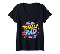 Mujer Retro Totally RAD 80s Vibes Celebraciones Fiesta de Retroceso Camiseta Cuello V