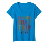 Mujer Retro Verano Road Trip 2026 Vacaciones Playa Viajes Vacaciones Camiseta Cuello V