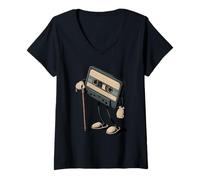 Mujer Retro Viejo Reproductor de Casetes Música Grabadora de Cinta Camiseta Cuello V