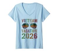 Mujer Retro Vietnam Vacation 2026 Viajes Playa Viaje Coincidencia Camiseta Cuello V