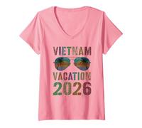 Mujer Retro Vietnam Vacation 2026 Viajes Playa Viaje Coincidencia Camiseta Cuello V