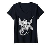 Mujer Retro Viking Pagan Celtic Christmas - Dragón de fantasía de Papá Noel Camiseta Cuello V