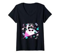 Mujer Retro Vintage 50s 1950s Messy Bun calcetín Hop Estilo Rosa Verde Azulado Camiseta Cuello V