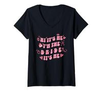 Mujer Retro Vintage Bubbly Hi It's Me I'm The Bride Anuncio Camiseta Cuello V