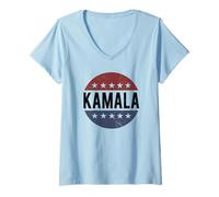 Mujer Retro Vintage Campaign Democrat For President Kamala 2024 Camiseta Cuello V