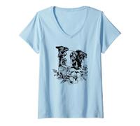 Mujer Retro Vintage Flowers Blue Merle Australian Shepherd Lover Camiseta Cuello V