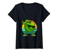 Mujer Retro Vintage Funny Apple Dab Dance Apple Fruit Dancing Camiseta Cuello V
