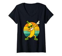 Mujer Retro Vintage Funny Banana Dab Dance Banana Fruit Dancing Camiseta Cuello V