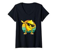 Mujer Retro Vintage Funny Lemon Dab Dance Lemon Dancing Camiseta Cuello V