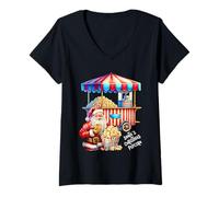 Mujer Retro Vintage Snack Noche de películas de Palomitas de maíz de Papá Noel Camiseta Cuello V