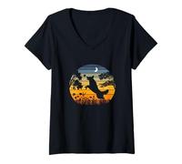 Mujer Retro Vintage Sunset Garden Nature Australian Shepherd Dog Camiseta Cuello V