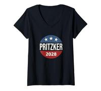 Mujer Retro Vintage Vote Button JB Pritzker 2028 President Camiseta Cuello V