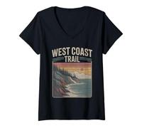 Mujer Retro West Coast Trail Canada Vintage Senderismo Trekking Camiseta Cuello V