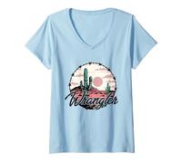 Mujer Retro Western Wrangler Cowgir Pink Desert Camiseta Cuello V