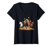 Mujer Retro Wild Horses Run Equestrian Crew Caballo Galope Squad Camiseta Cuello V