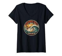 Mujer Retro Windansea Beach La Jolla CA Surfer Wave Legend Camiseta Cuello V
