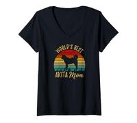 Mujer Retro World'S Best Akita Mom Colorido Vintage Akita Mama Camiseta Cuello V