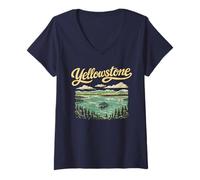 Mujer Retro Yellowstone National Park Lake Vintage Style 80s Camiseta Cuello V