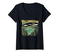 Mujer Retro Yellowstone National Park Lake Vintage Style 80s Camiseta Cuello V